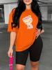Bear standard size European and American women's clothing lip printing T-shirt shorts set sports suit