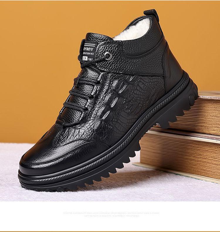 

Обувь из хлопка с высокой талией, осенние и зимние туфли для отдыха на платформе из кожи, мужская обувь, устойчивая к холоду, с флисовой подкладкой, теплая, с подкладкой Kee 44 чёрный