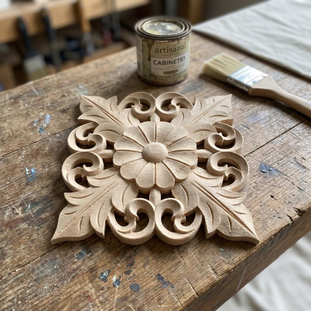 Wood Wood Carved Applique 5.91in Retro Wood Decor DIY Wood Decoration Hotel & Office