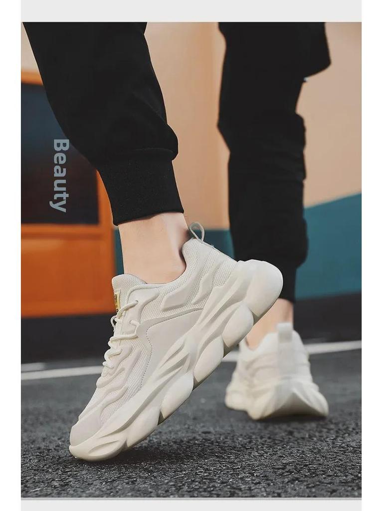 Men's Versatile Lightweight Height-Boosting Dad Shoes - Trendy, Breathable, Thick-Soled Casual Running Sneakers for Spring.