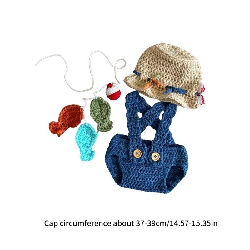 Baby Fotografie Requisiten Gestrickter Strampler und Hut Set Fischer Outfit Fotoshooting Kleidung Baby Fotografie Kostüm Kleidung