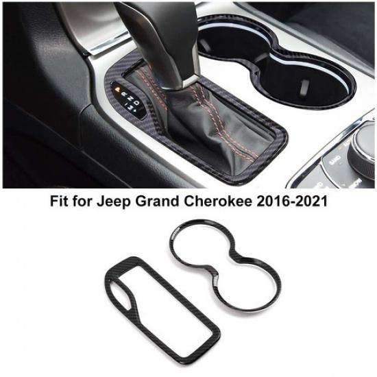 Carbon Inner Gear Shift Cup Holder Cover Trim for Jeep Grand Cherokee 16-21