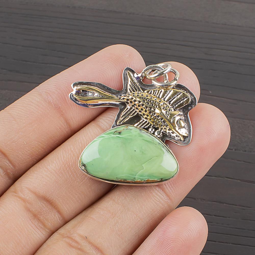 Natural Verasite Gemstone 925 Sterling Silver Jewelry Designer Pendant 1.27" AJP-2217