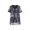 Plus-Size V-Neck Ink Print Summer Shirt – Fat Girls' Loose Fit, Belly Cover, Medium-Length – Women's Top, 200 Jin
