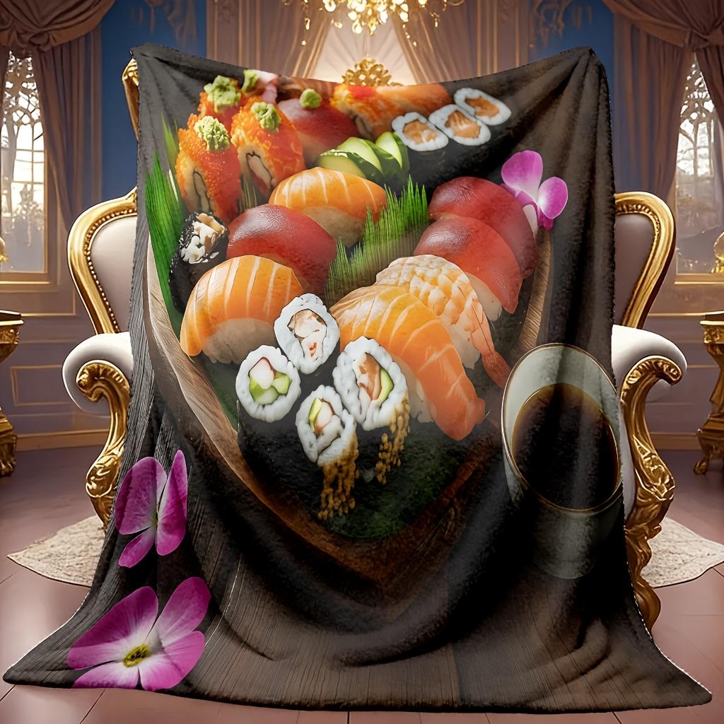 A Cozy Sushi-Themed Fleece Blanket with Soft, High-Definition Digital Printing. A Cooling Blanket Suitable for Year-Round Use! Made from 100% Soft And
