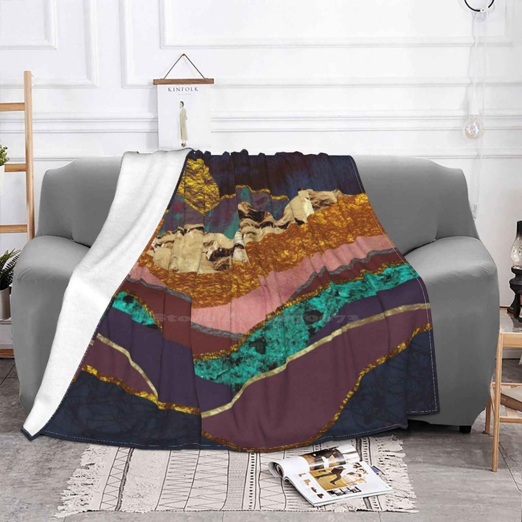 Color Fields New Selling Custom Print Flannel Soft Blanket Fields Landscape Nature Hills Mountains Sun Moon Sky Blue Indigo