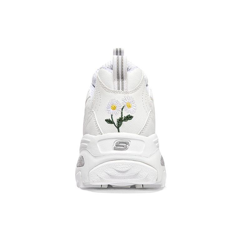 Skechers DLites 1.0 Fafa Bear Mesh Fabric Synthetic Leather Trendy Shock Absorbing Durable Breathable Low Top Dad Shoes Women Sneaker White 896180-WHT