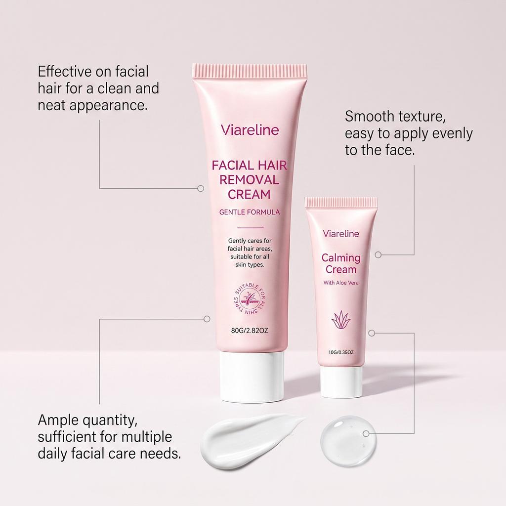 VIARELINE facial hair removal cream set, daily gentle and comfortable cleansing care for facial hair, two-piece set