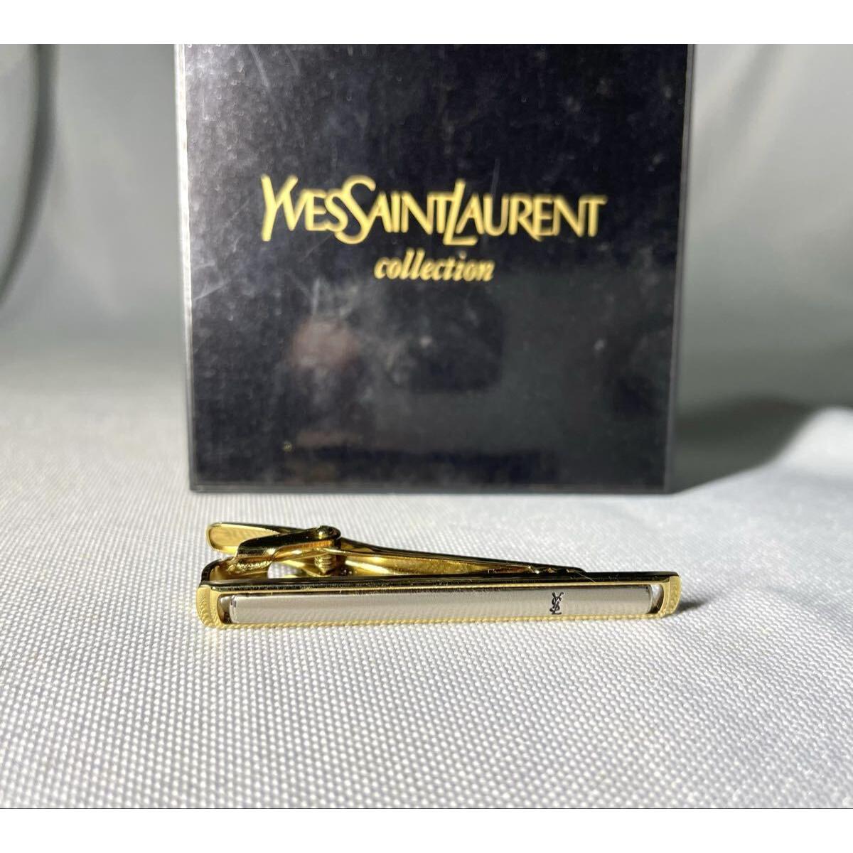 Used Immediate purchase beautiful item rare YVES SAINT LAURENT YSL matte silver & gold vintage tie pin tie pin tie bar with case