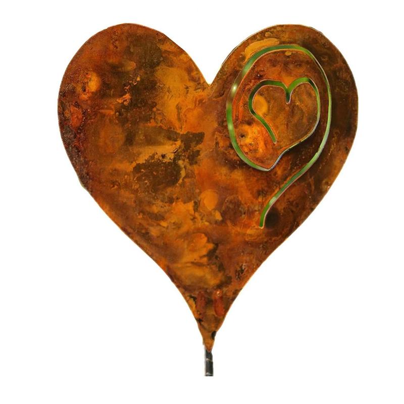 AD23-1PCS Love Pillar Inserted Heart Stake In The Garden Rusted Heart Made Of 14Ga Metal