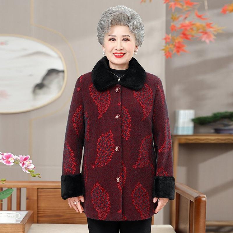 Old lady coat winter long mink fleece coat fleece thickened thermal cotton-padded coat