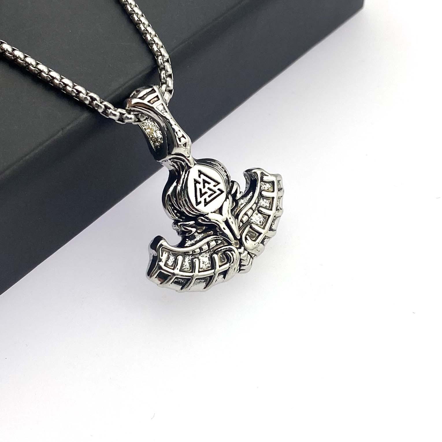 

Necklace Nordic Style Viking Odin Battle Ax Triangle Rune Pendant 50CM(Necklace Size)