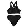 2Pcs/Set Women Bikini Set U-Neck Sleeveless Removable Padding Bra High Waist Swimming Trunks Set Ribbed