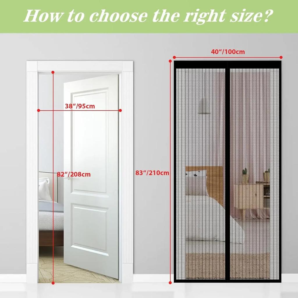 Heavy Duty Magnetic Screen Door Mesh Curtain Mosquito Net Bug Hands Free Partition Mute Striped Door Curtain Bedroom Ventilation