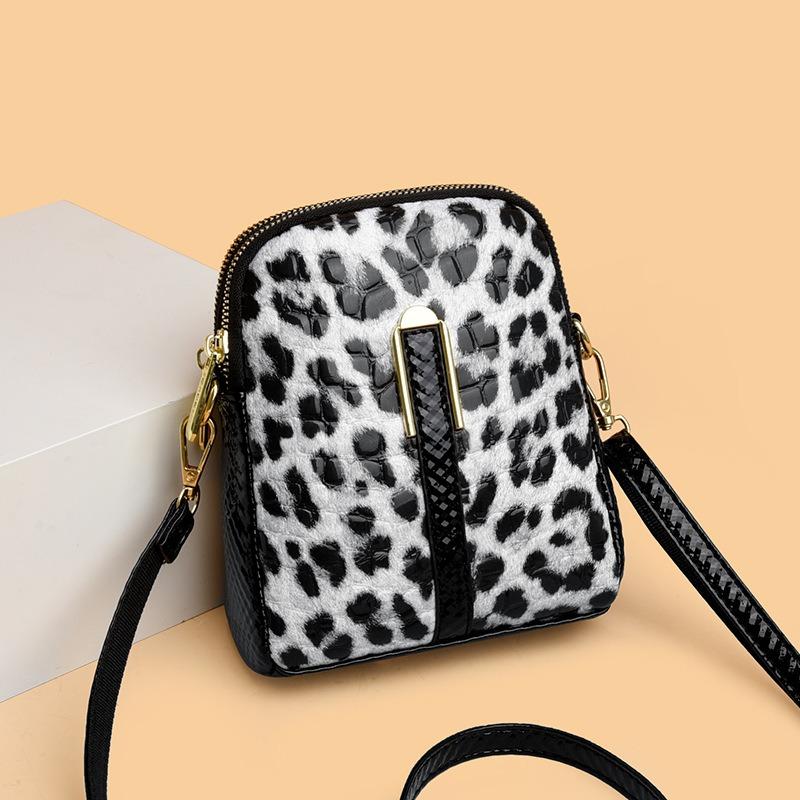 Leopard print texture mobile phone bag new flow double pocket simple versatile shoulder bag new casual messenger bag