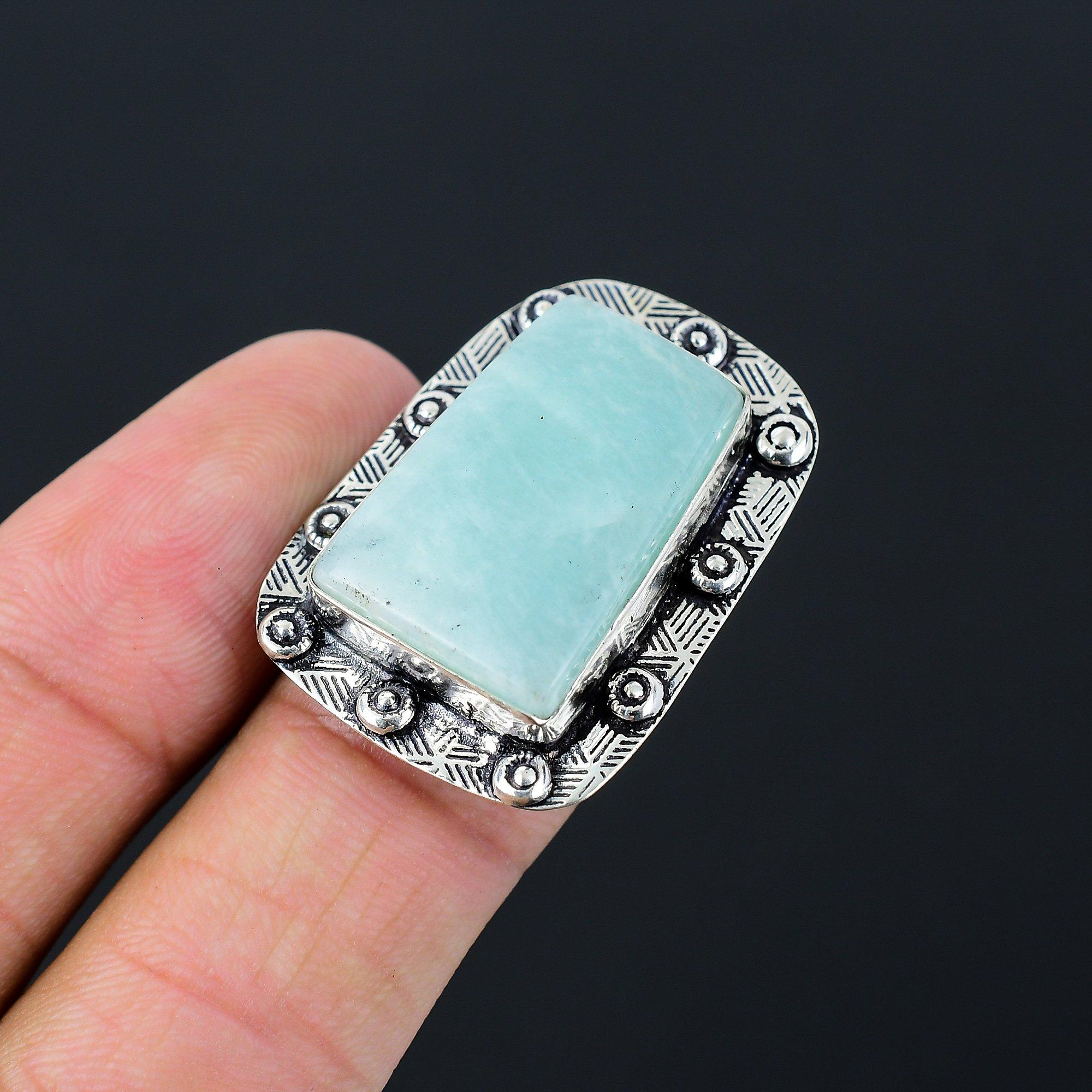 Natural Amazonite Gemstone Stackable Ring Size 6.5 925 Sterling Silver Jewelry 6.5