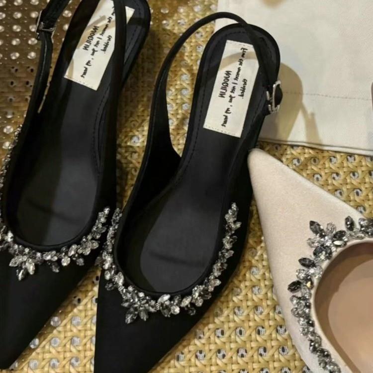 High-heeled Temperament Mary Jane Shoes Women's Rear Empty Sandals Spring 2025 New Pointed Thin-heeled Casual Shoes