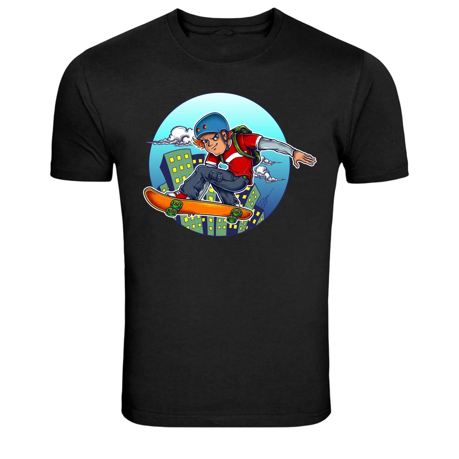 Urban Skateboarder Jumping City Trick Graphic T-Shirt M