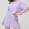 Summer Eyelet 2 Piece Pajamas Set for Women Short Sleeve Crew Neck Top And Shorts Summer Casual Pjs Sleepwear Set