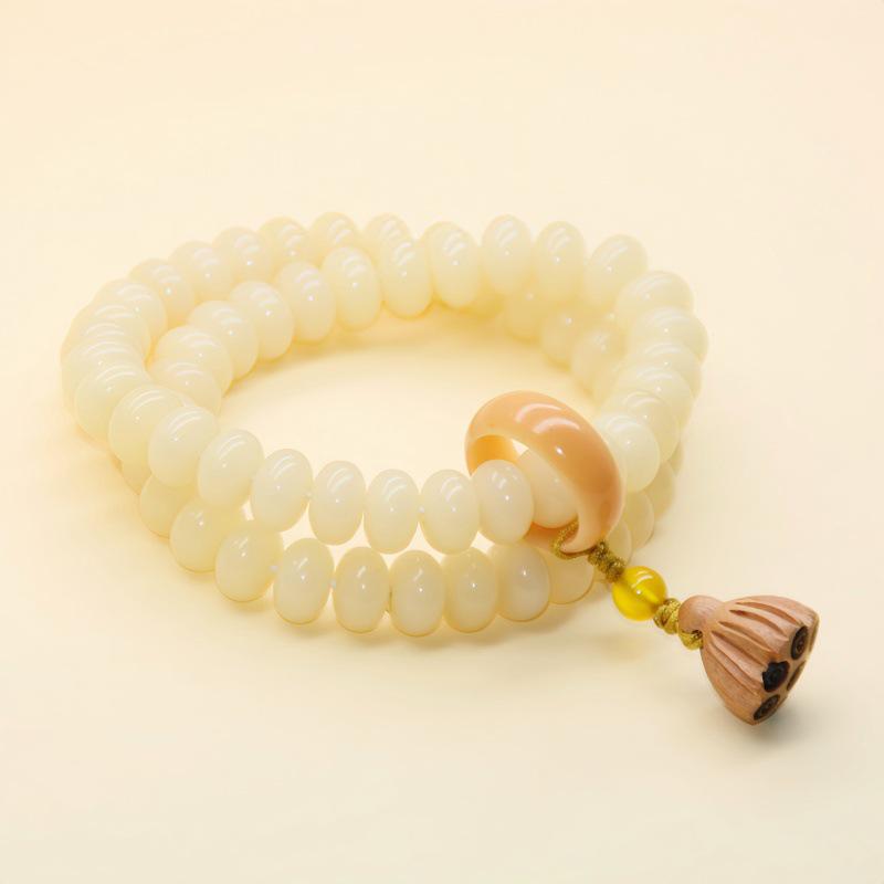 Natural White & Creamy Yellow Jade Bodhi Root Double-Strand Bracelet - New Chinese Design for Women