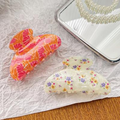 Vintage Floral Hair Claw Female Temperament Elegant Printing Claw Clip Crab Hair Clips Colorful Shark Clip Hair Accessories