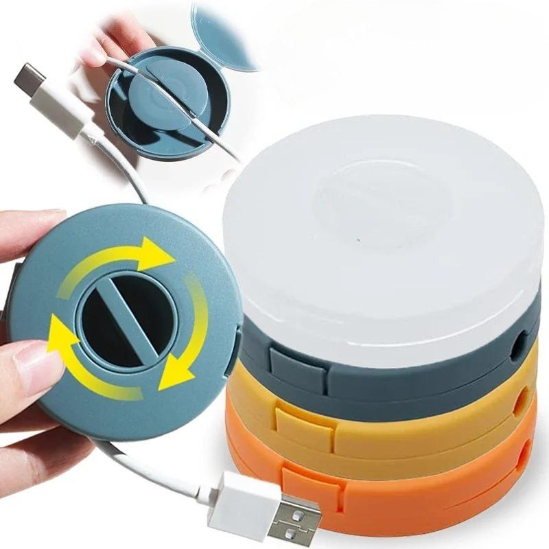 Retractable Portable Cable Organizer - Round Earphone Wire Management Box, Travel Wire Winder