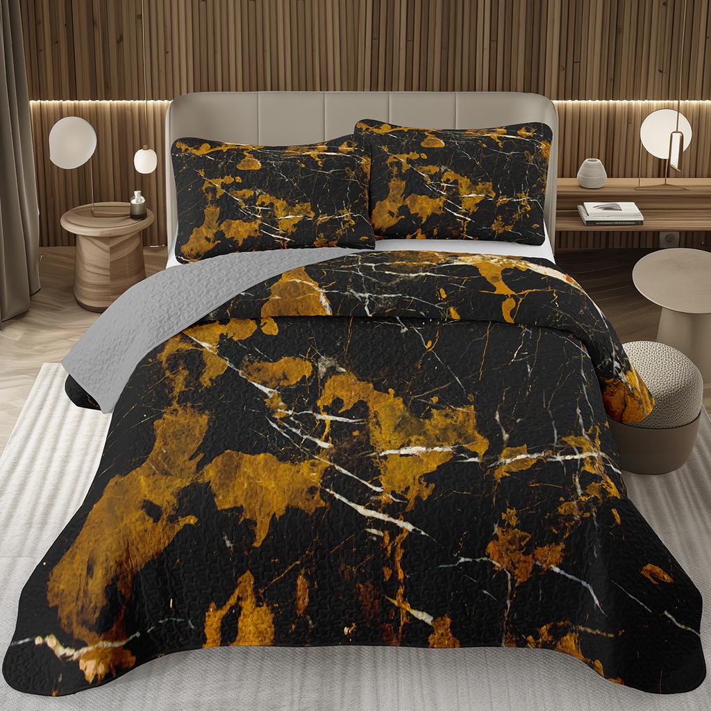 Marble Bedspread Set Soft Lightweight Stone Print Coverlet Bed Spreads, Farmhouse Modern Thin Quilted Bedding Sets for Women Men