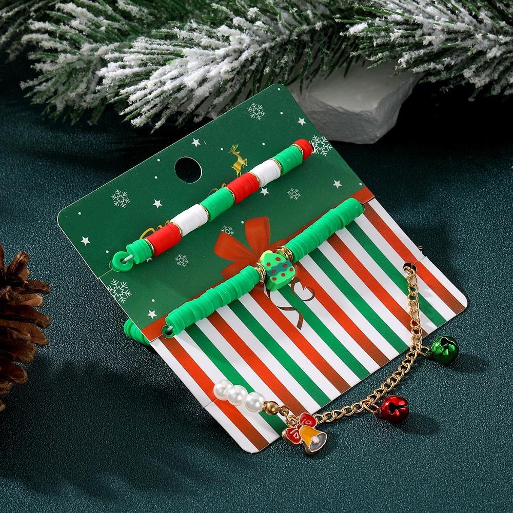 European & American Christmas Tree Clay Bracelet Set: 3-Piece Fashion with Reindeer & Snowflake Designs