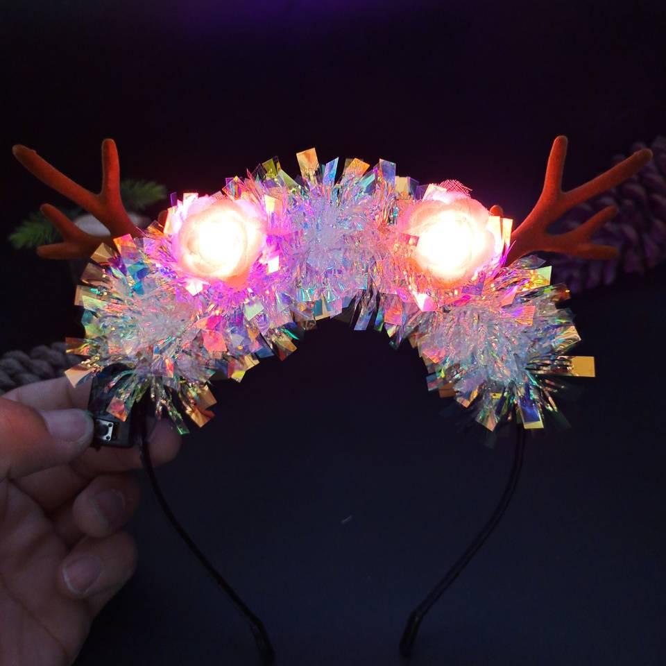 Glowing Reindeer Berry Antler Headband for Christmas & Halloween Parties