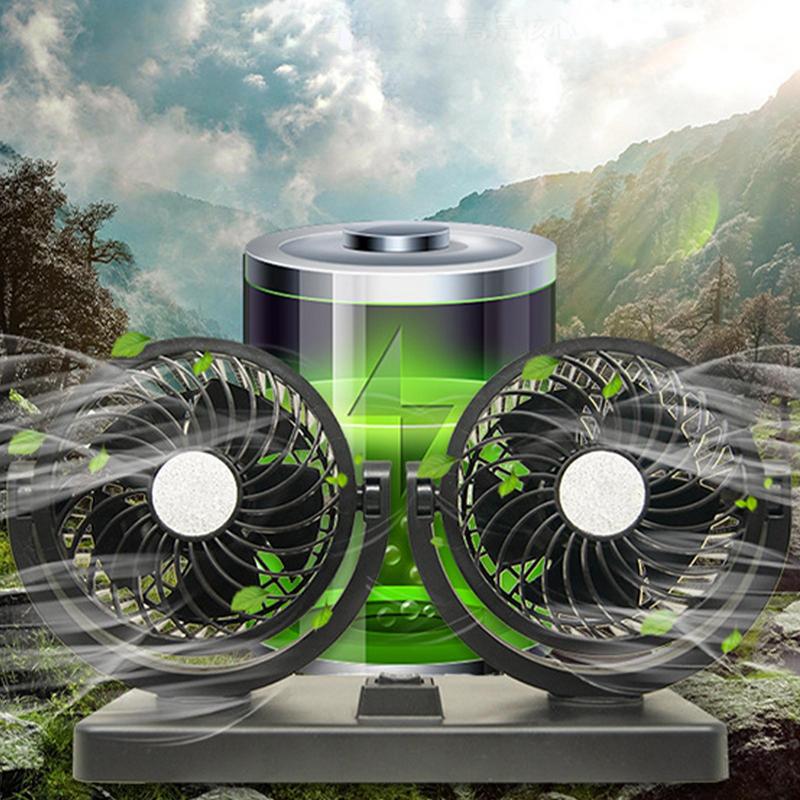 Portable Car Fan Double Head Car AC 360 Degree Rotatable Vehicle Air Circulation Auto Cooling Device For Small Cars And Large