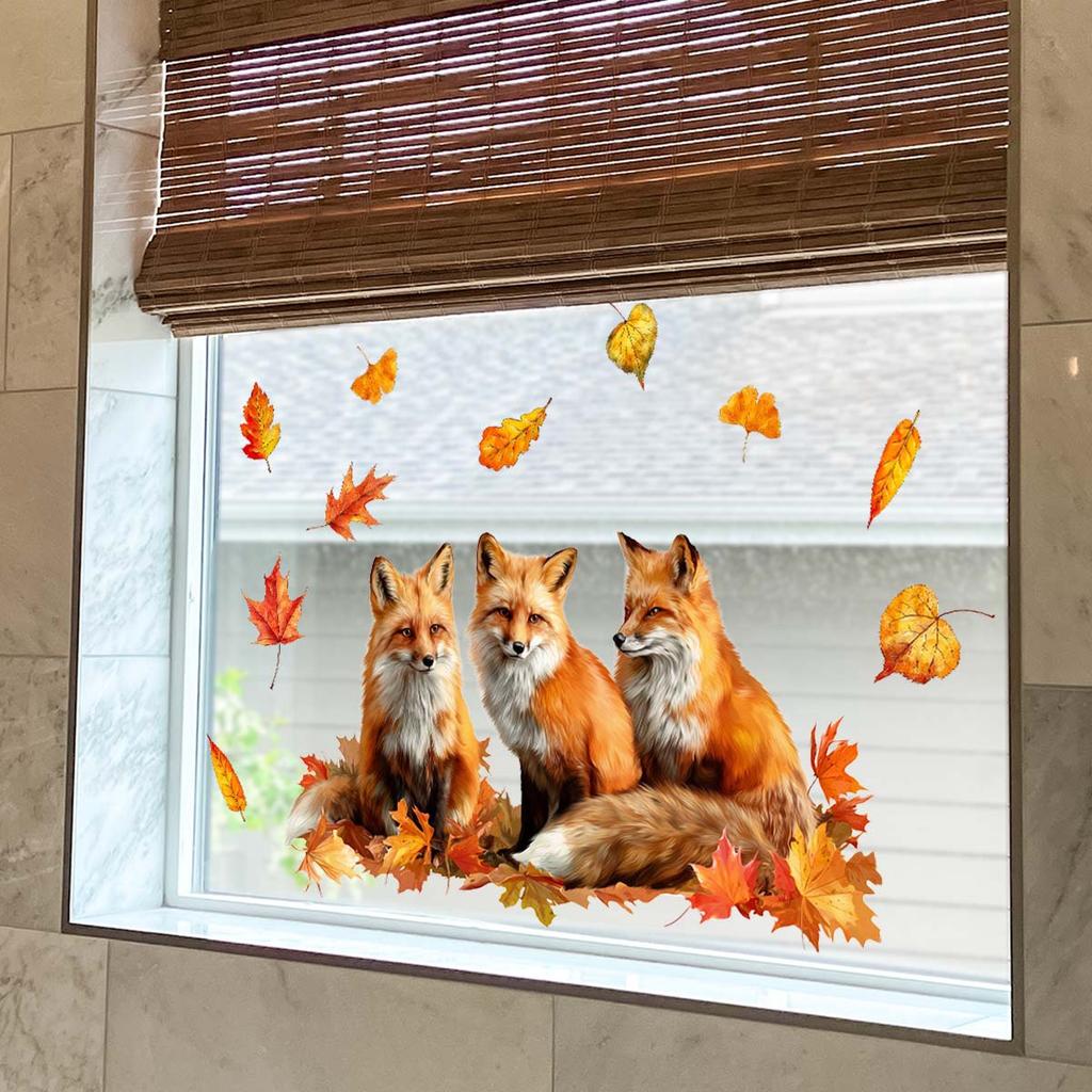 Natural Wind Autumn Feeling Fox Window Sticker Fun Elements - Self-adhesive Non-Slip Sticker