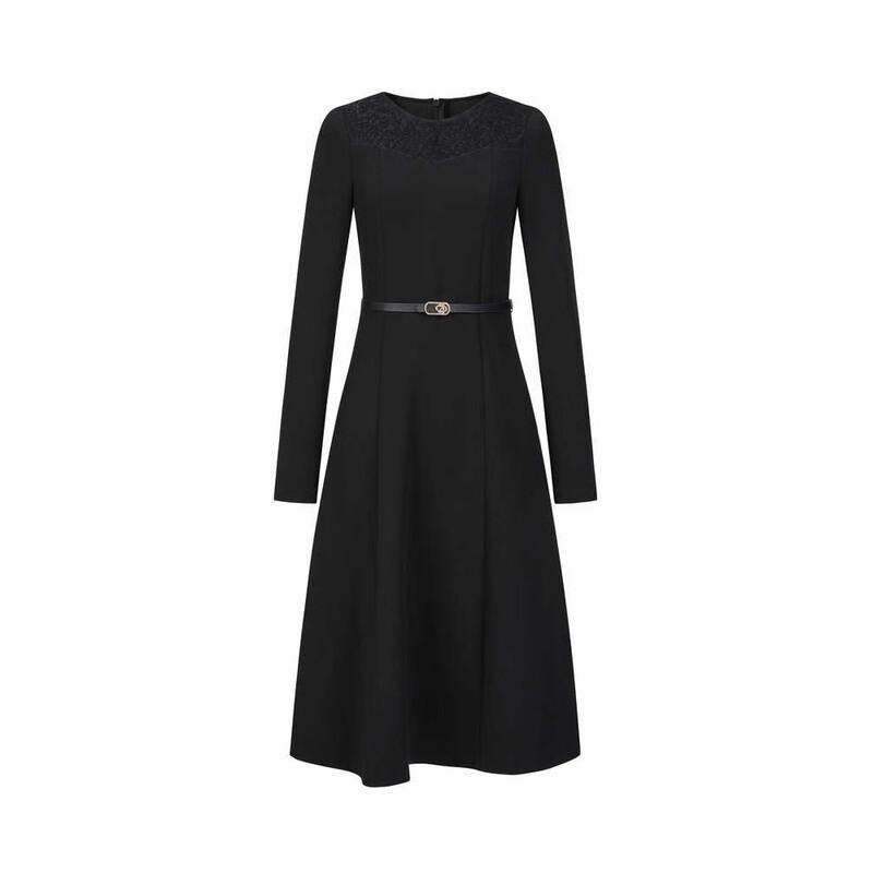 JUZI ANNACOLLE Spliced Lace Knitted Plush Slim Dress