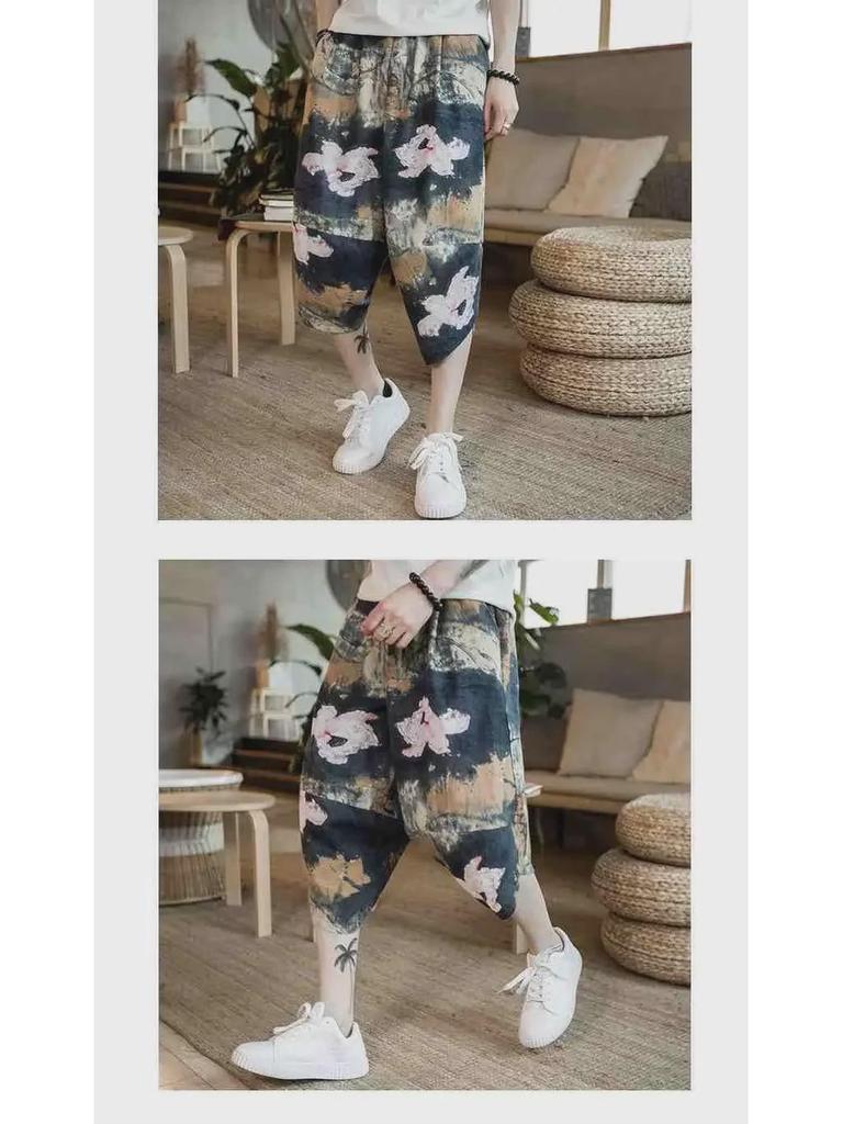 Herren Chinesischer Stil Locker Leinen Strandshorts - Trendiges 7/8 Laternen-Design