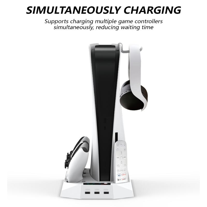 Multifunctional Consoles Cooling Stand with Integrated Two Controller Charging and Headsets Holder