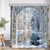 Winter Landscape Shower Curtain Outdoor Snow Scenery Merry Christmas European Style Home Decor Modern Bathroom Bathtub Curtain