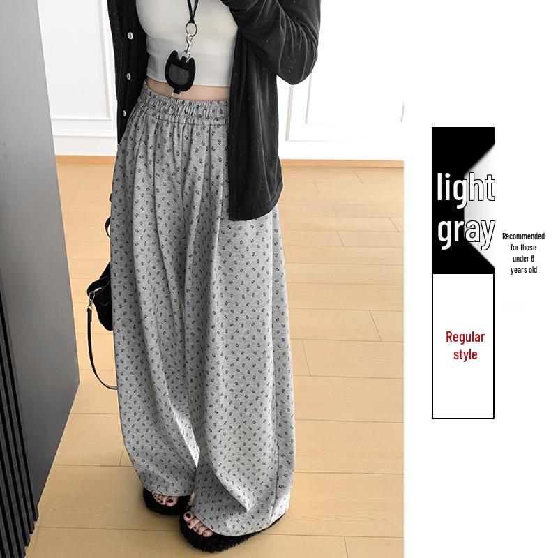 Women s Floral Wide-Leg Pants - Korean Style, Straight-Leg, Loose Fit, Spring/Autumn Wear M