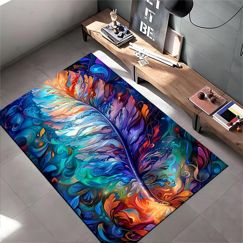 Colorful Feather Pattern Carpet in Abstract Design for Home Decor Suitable for use as an anti-slip for living room bedroom sofas