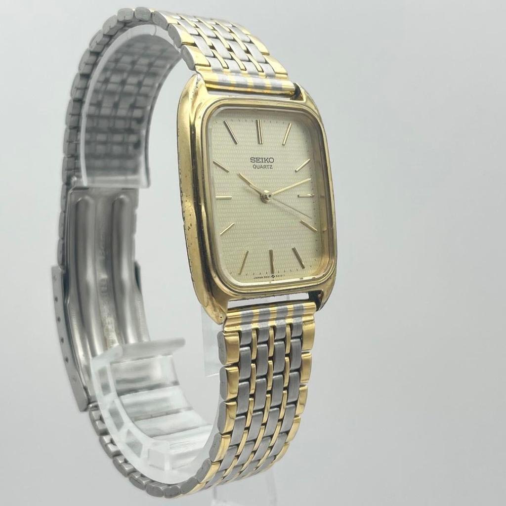 Used 80s Vintage Seiko Tank Watch, Rectangular, Working Condition, Vintage Gold, Square