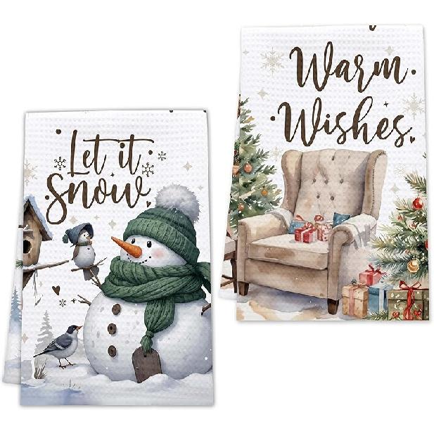 Christmas Kitchen Towels, Winter Tea Dish Towels for Christmas, Xmas Housewarming Gifts for Women Neighbor Friends, Holiday Hand Towels Set of 2, Red