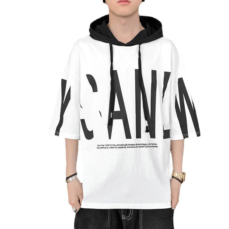 2022 Summer Men's Hooded Short-Sleeve Sweatshirt - Korean Style Casual Hoodie for Students