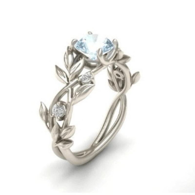 European and American Princess Olive Leaf Engagement Ring with Diamond Blue Zircon Set Ring, Jewelry