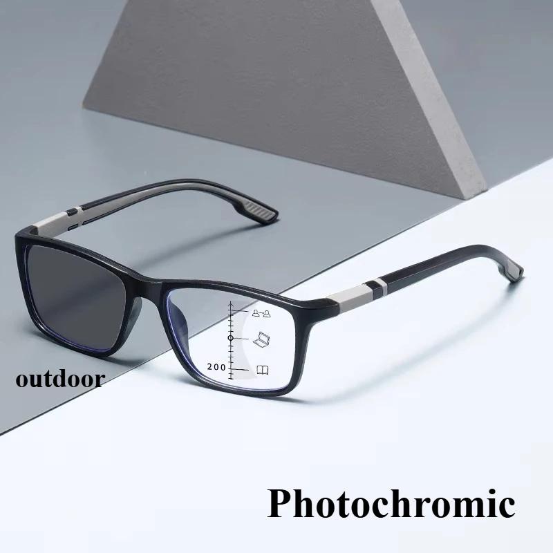 New Vintage Photochromic Multifocal Presbyopia Glasses Classic Square Frame High Definition Blue Light Barrier Reading Glasses