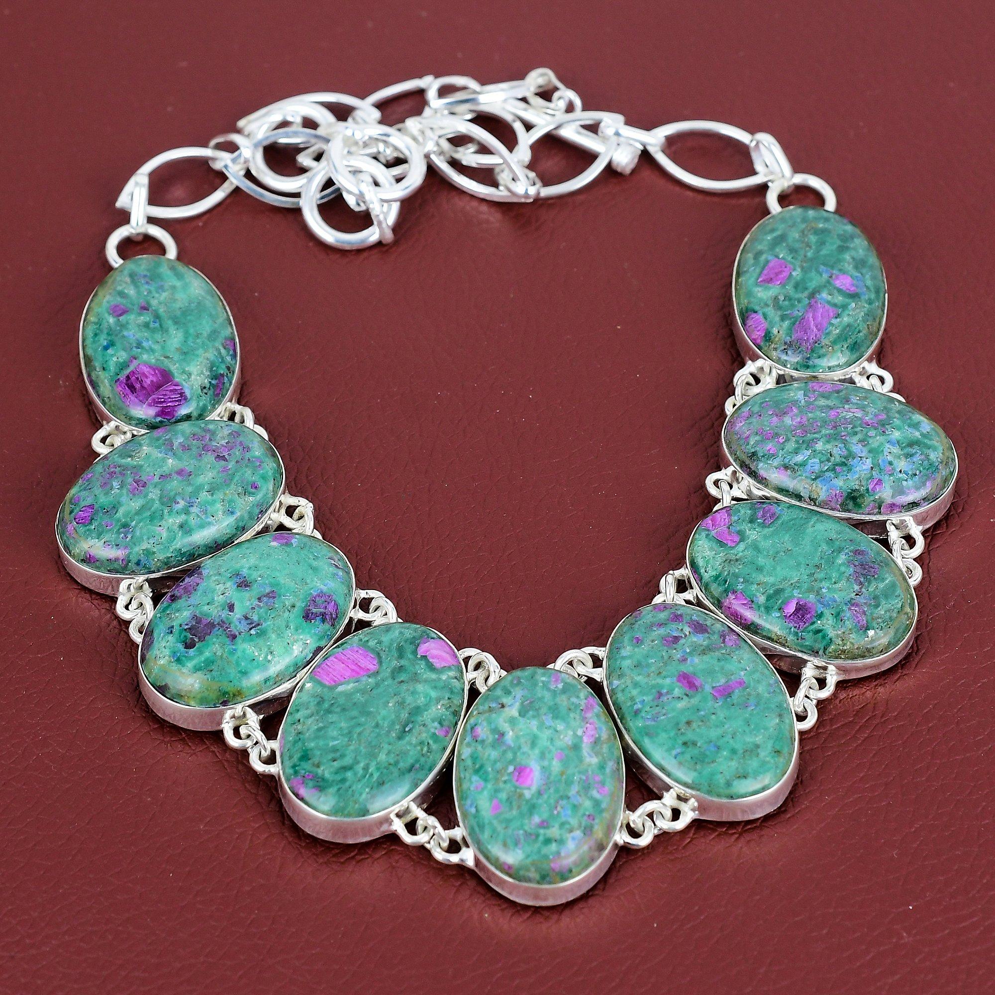 Ruby fuchsite necklace gemstone necklace amazing jewelry 925 sterling silver necklace adjustable chain handmade necklace anniversary gifts Adjustable