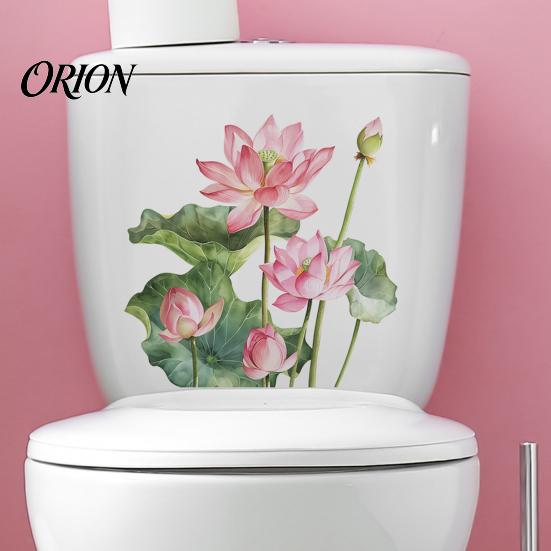 Waterproof Lotus Flower Stickers Leaf Toilet Sticker, Peel and Stick Bathroom Nursery Wall Decor Decal, Removable Lid Sticker