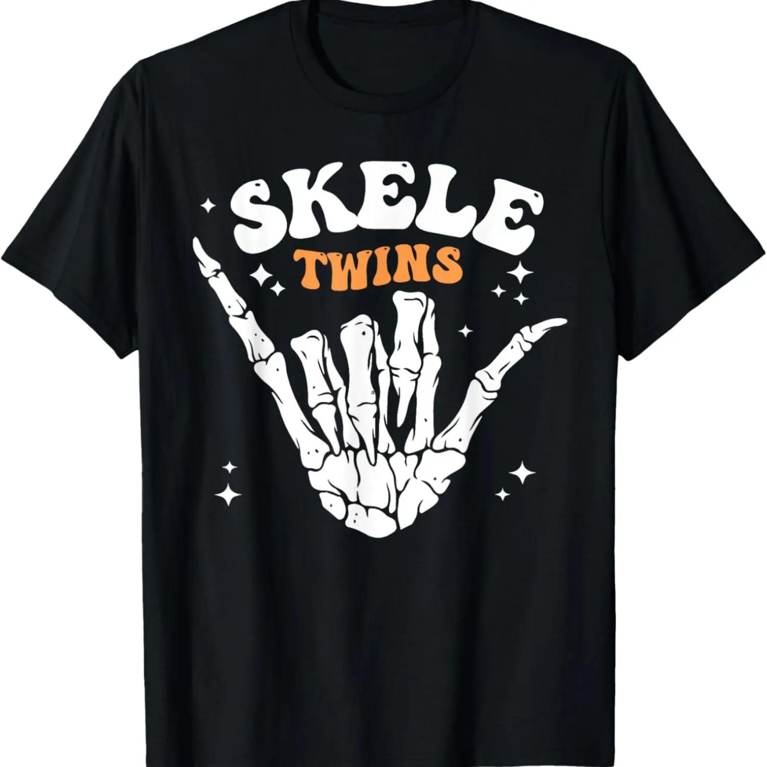 Twins Halloween Matching Skeletwins Funny Dancing Skeletons T-Shirt S чёрный