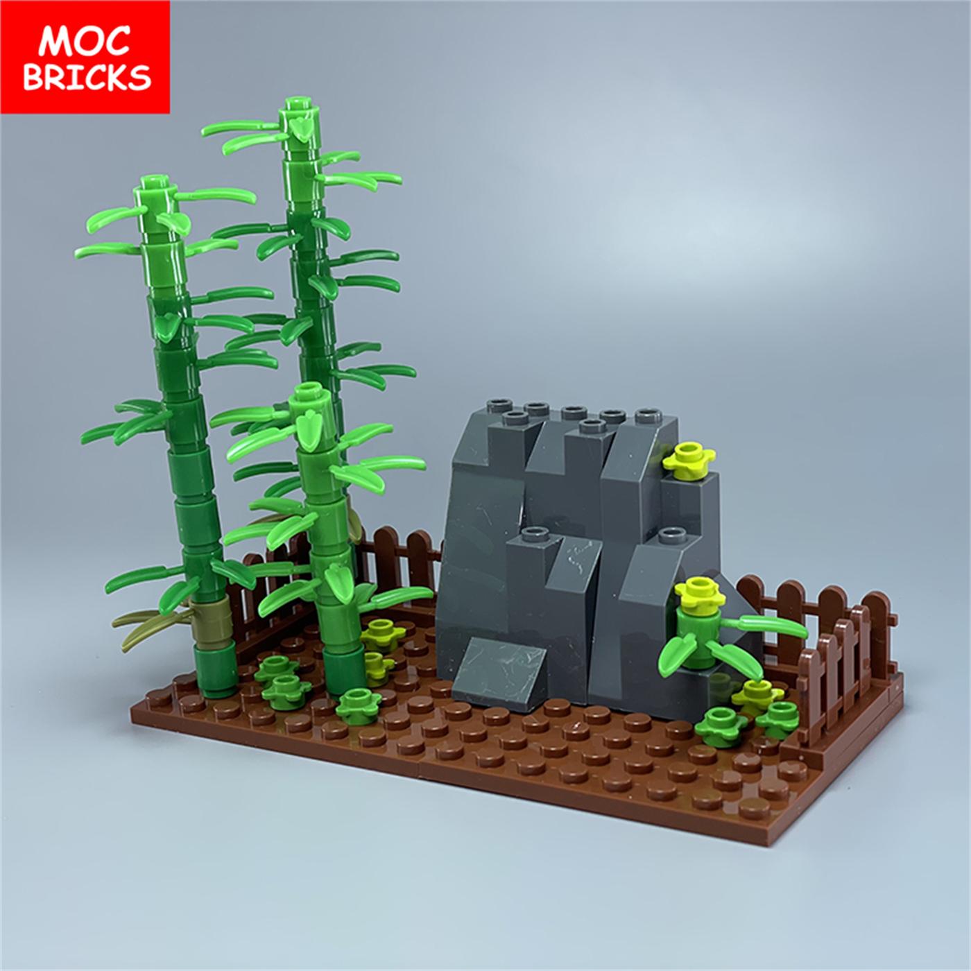 MOC Bricks Bamboo Forest Mountain Rockery Stone giant panda Building blocks compatible Assembles Particles Children s Toys