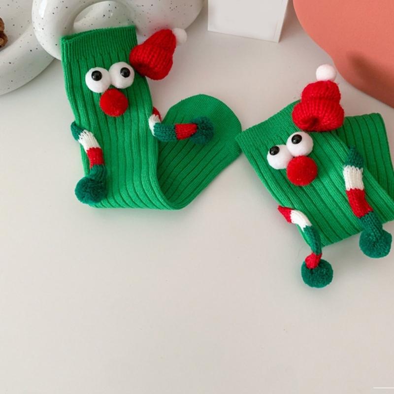 Children Christmas Party Decors Socks Creative Festival Cartoon Big Eyes Magnetic Hand Middle Tube Socks Hosiery Gift