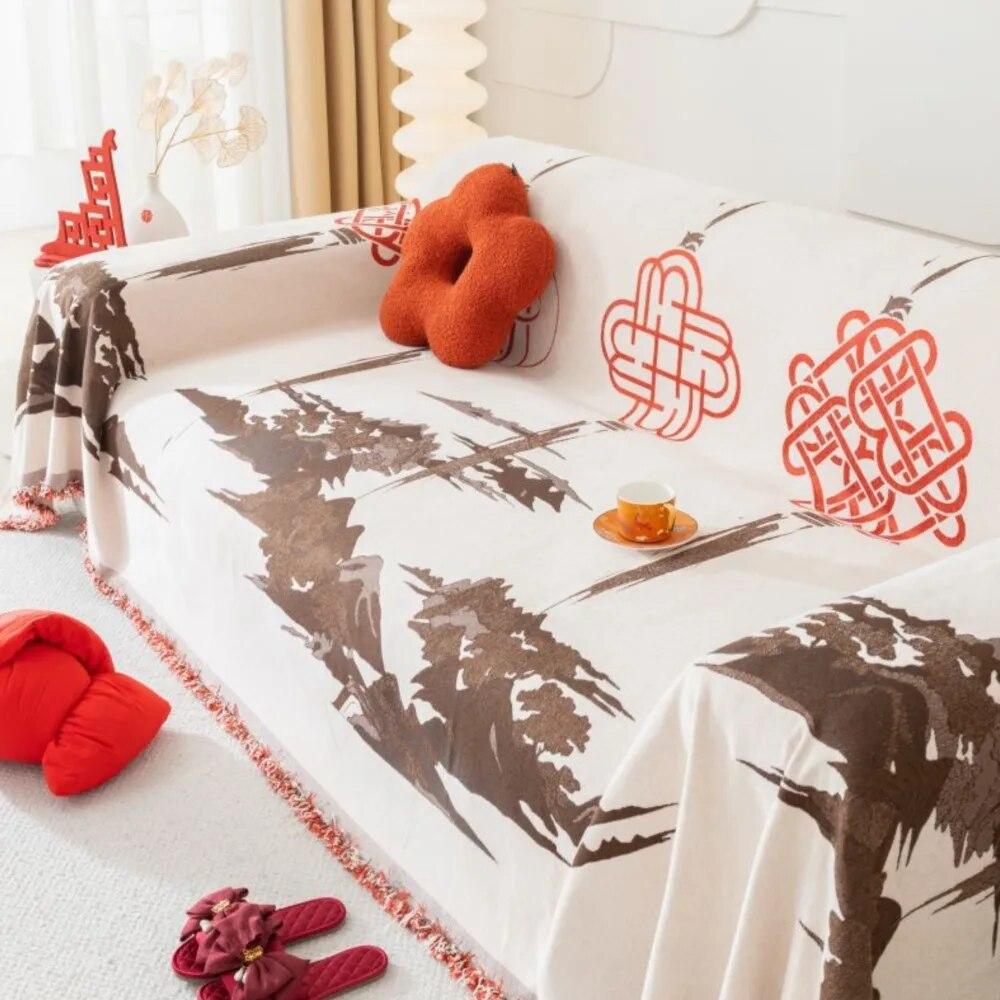 Chinese New Year Red Sofa Cover Towel  New Sofa Cushion Lazy One Piece of Four Seasons Universal Chenille Blanket Carpet