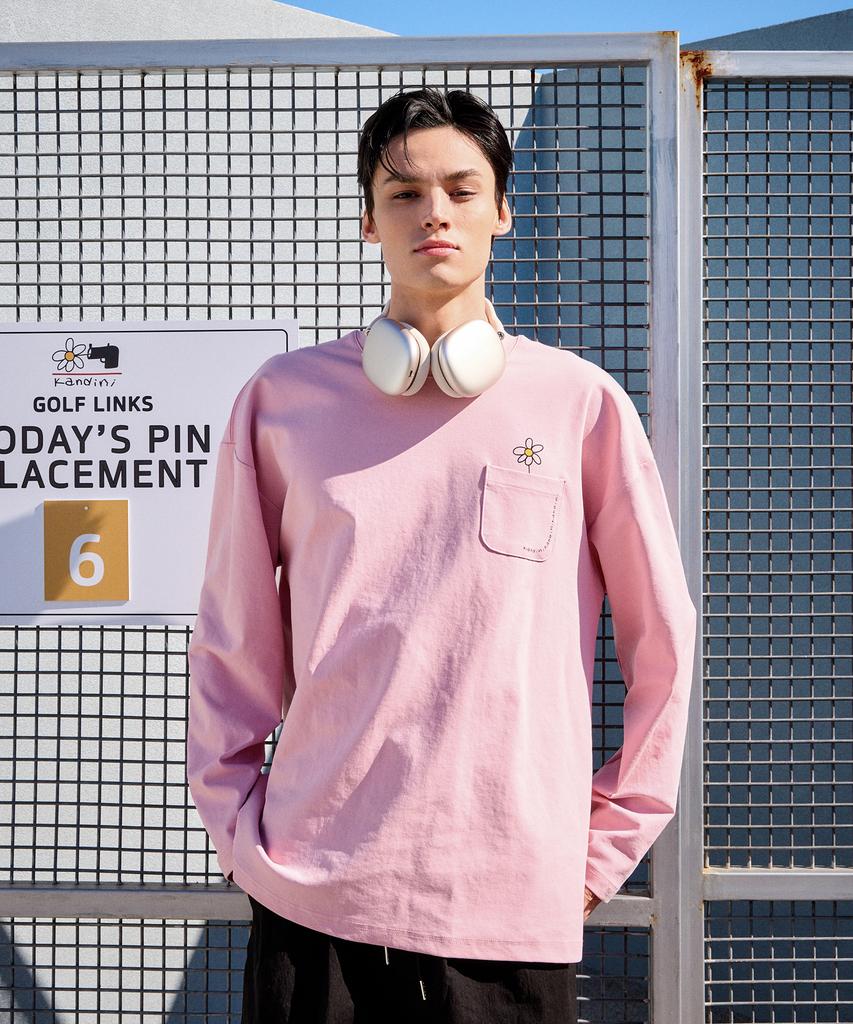 KANDINI Pink Pocket Long Sleeve T-Shirt_Unisex