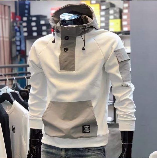 Men’s 2024 Half-Button Hooded Sweatshirt: Trendy Spring/Autumn Splicing Jacket